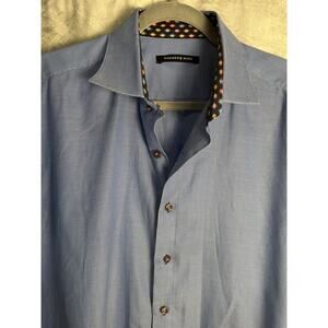Hammer Made Men’s Dress Shirt 44 Blue Micro-Check Pattern Modern Fit